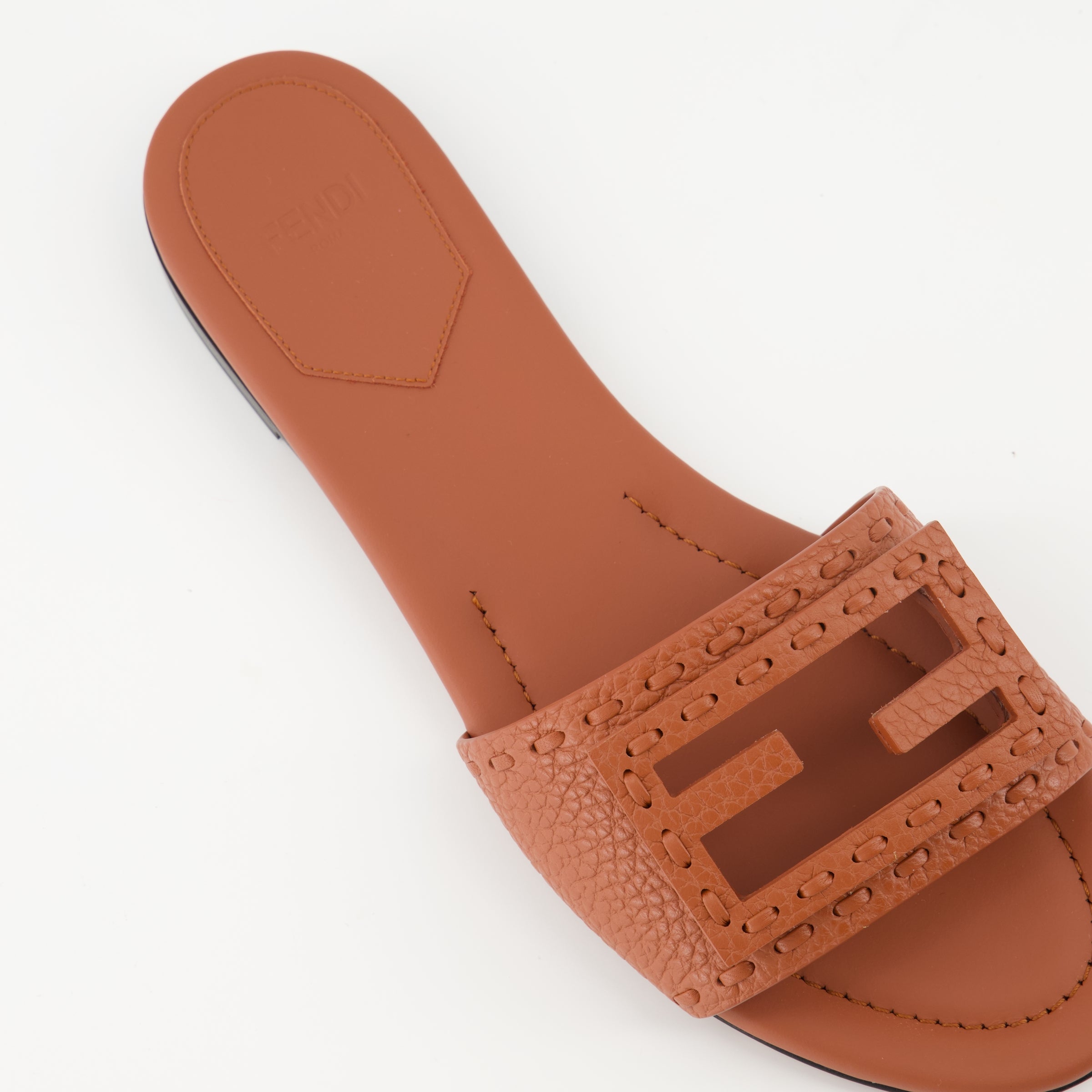 leather sandals, Baguette sandals, FF logo sandals, brown summer footwear, luxury sandals