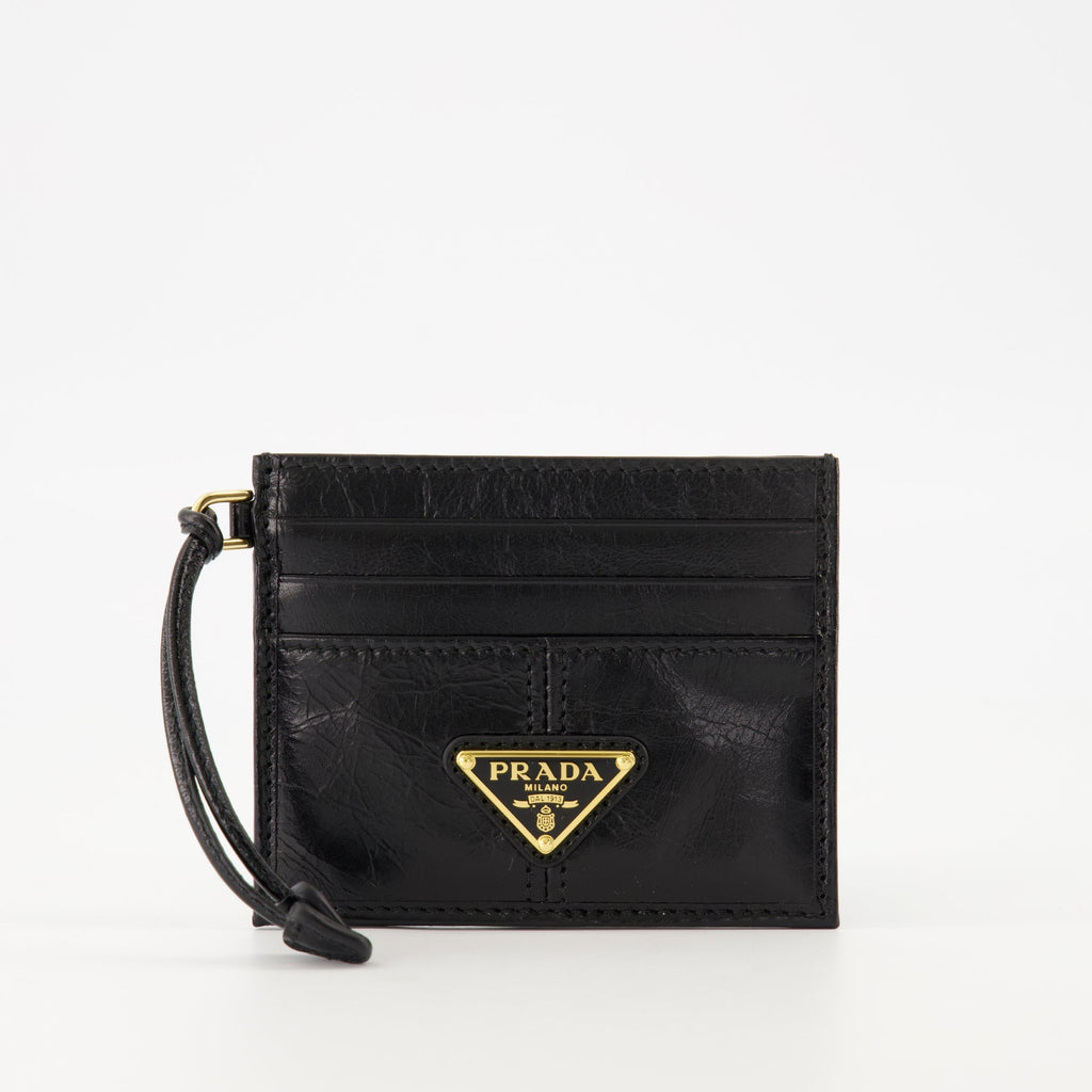 Black Leather Card Holder, Prada Accessories, Card Holder for Essentials, Luxury Leather Goods, Designer Card Holder