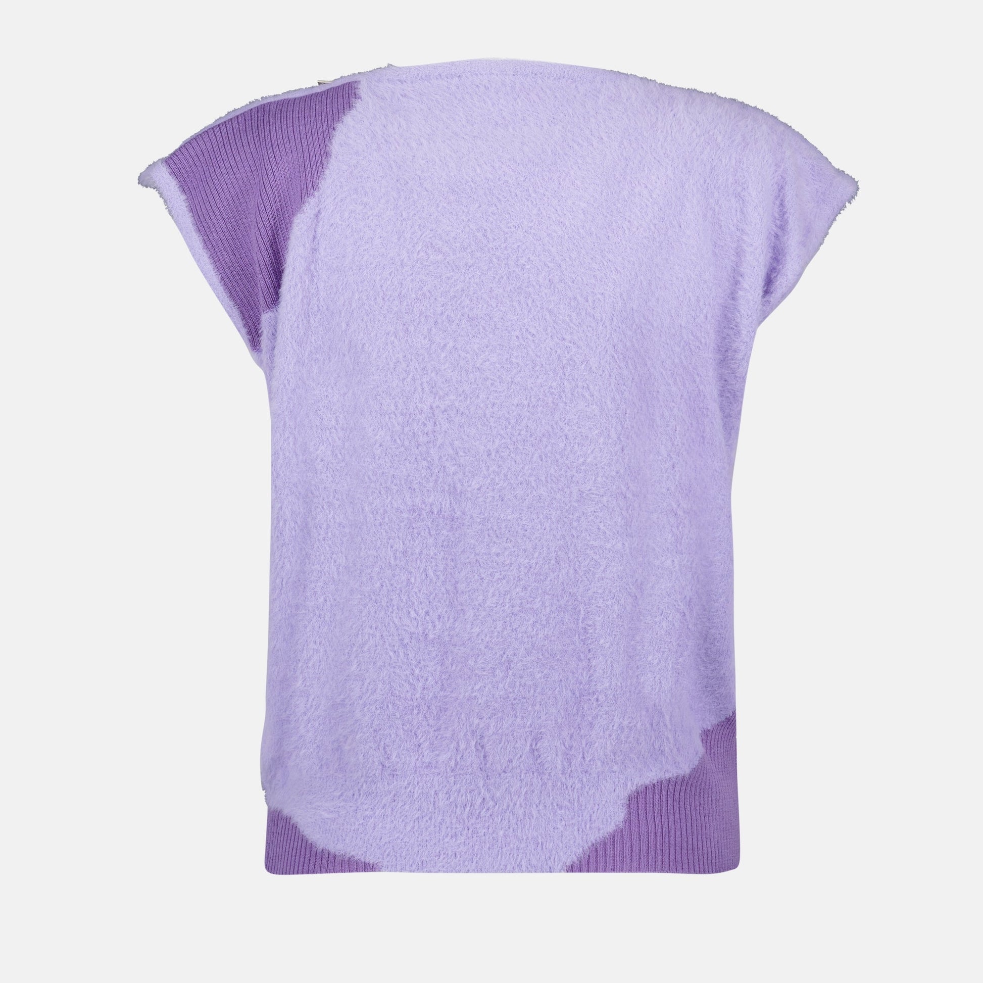 violet T-shirt, bicolor design, zip collar, nylon wool blend, luxury fashion