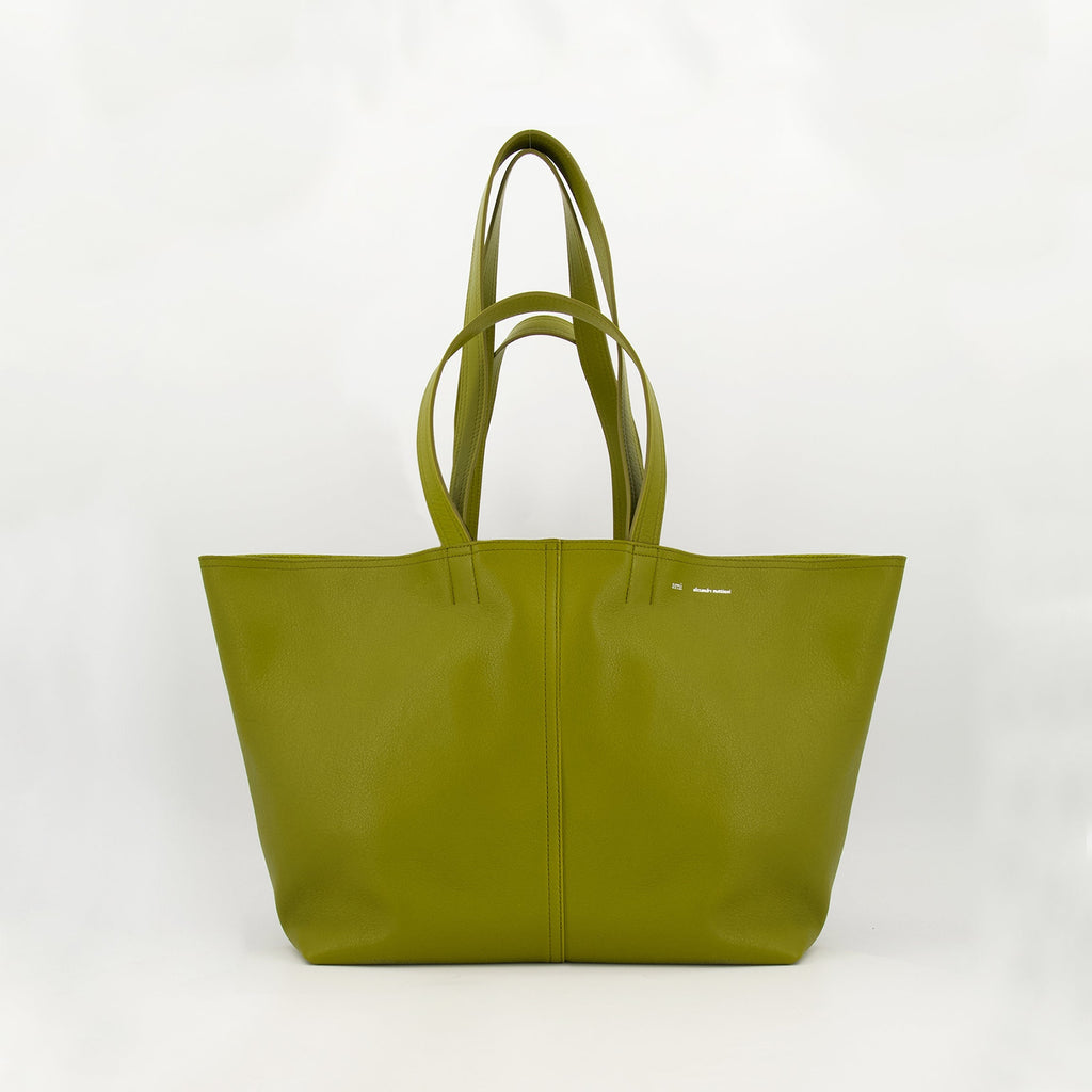 green tote bag, AMI Paris, leather tote, unisex bag, stylish accessory