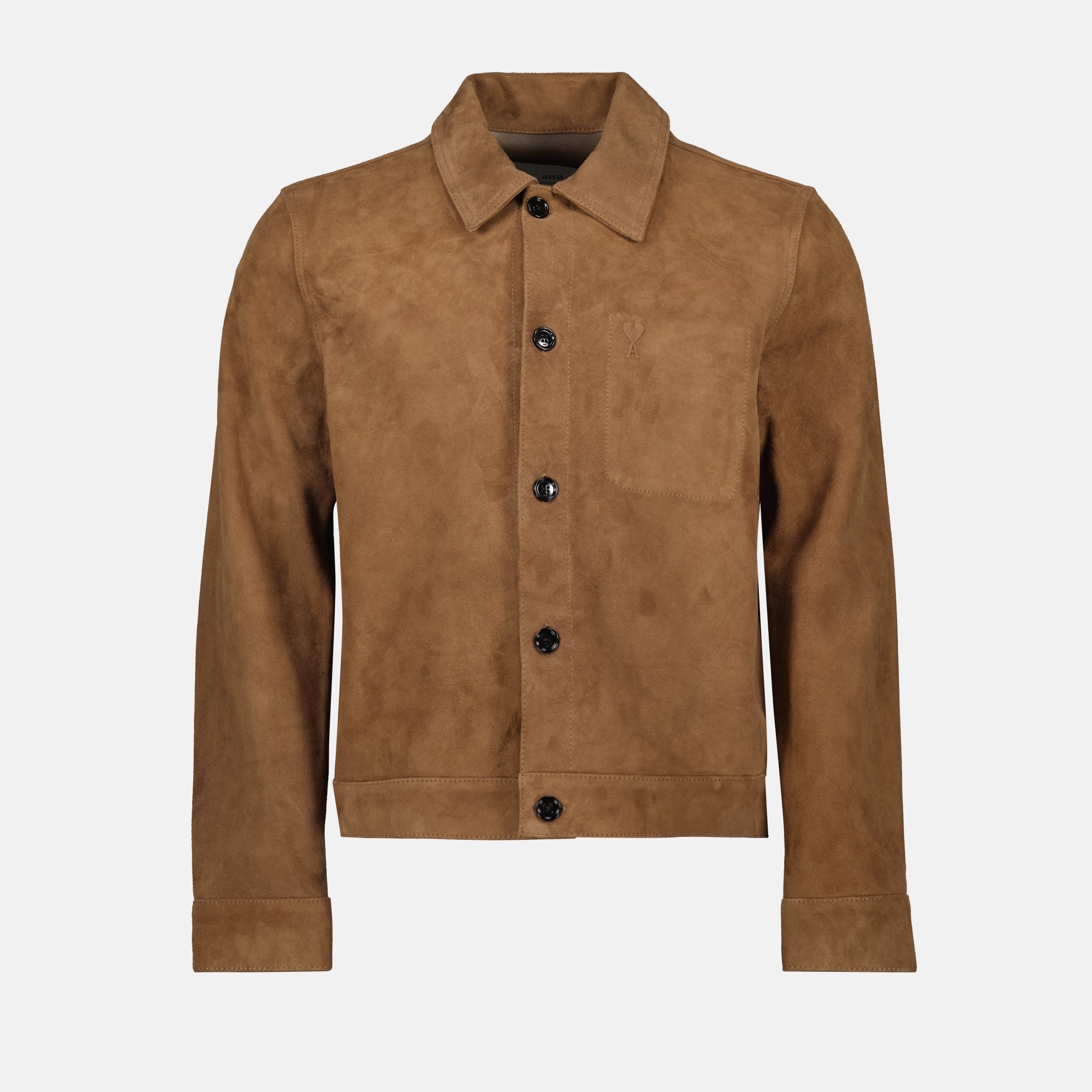 Ami PARIS의 남성용 Ami de Coeur 가죽 재킷 이미지 - 시즌 가을-겨울 2025 - 정면 보기