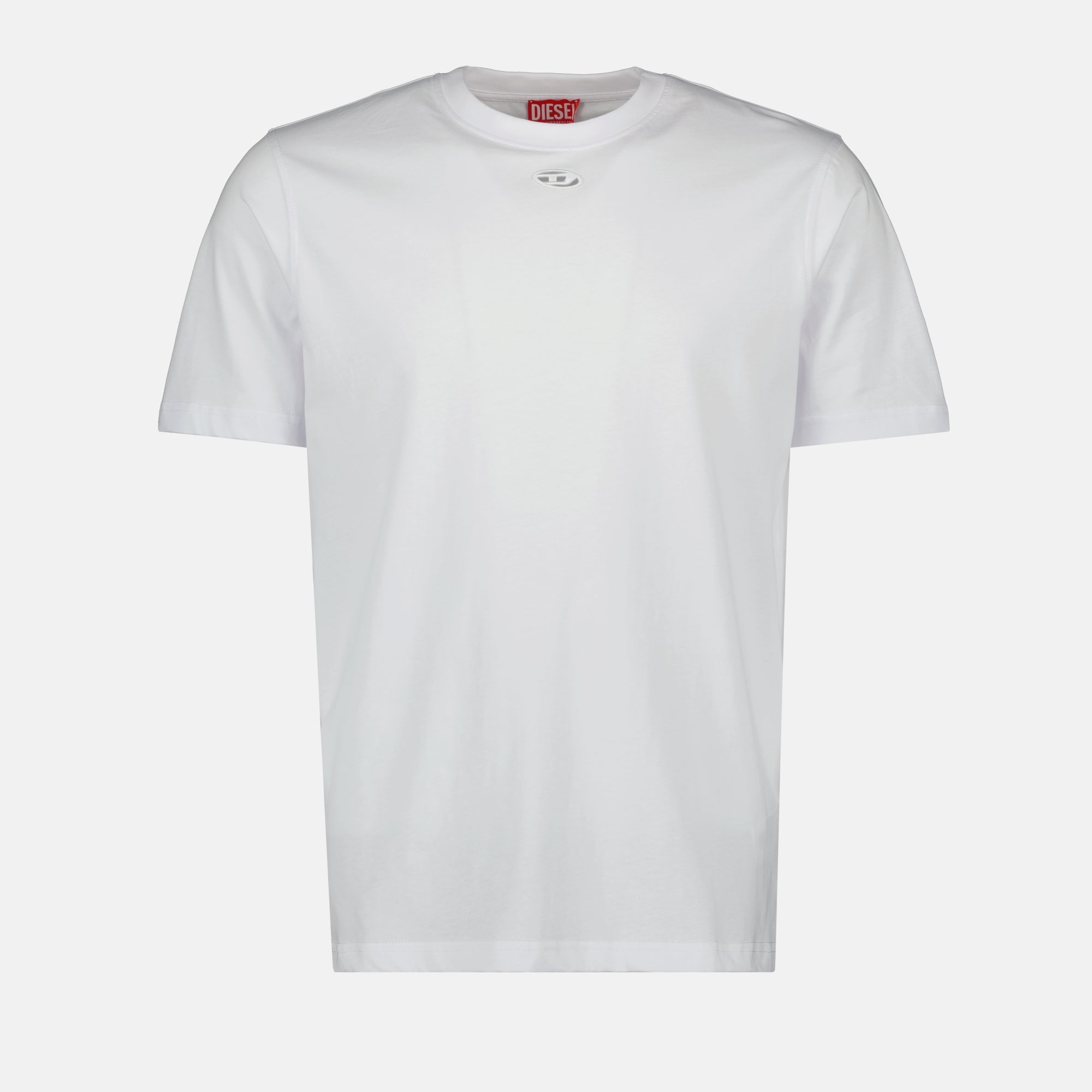 Diesel T-shirt, T-Adjust-Marey, white T-shirt, cotton shirt, classic round neck