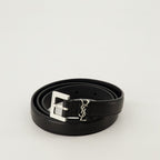 Image of Cassandre Buckle Leather Belt by Saint Laurent for Men - Season Autumn-Winter 2024 - Detail View 1