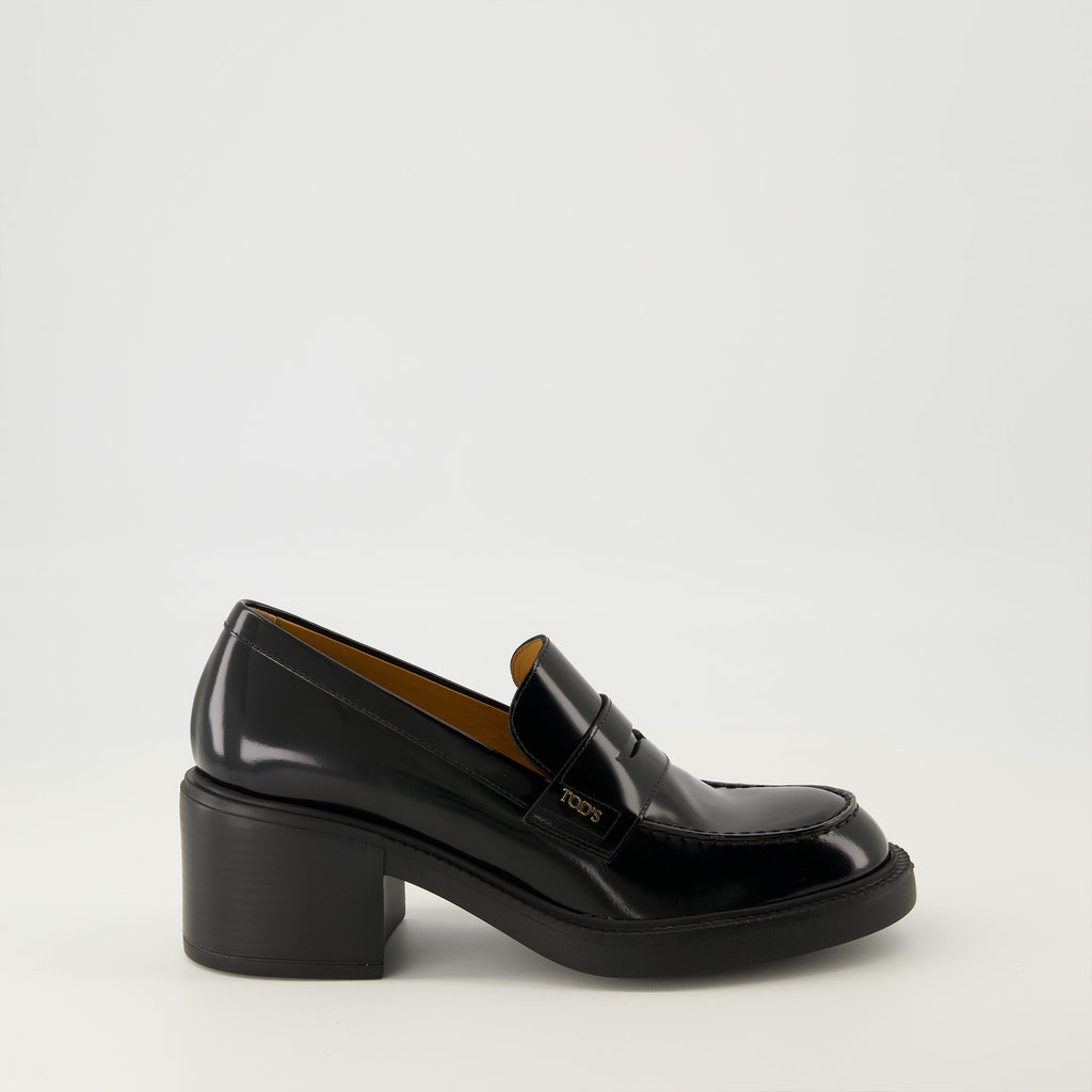 black leather moccasins, Tod's footwear, elegant slip-on shoes, autumn winter collection, women's moccasins