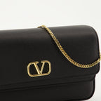 Black leather bag, Mini shoulder bag, Valentino handbag, Chain strap purse, Gold-tone details