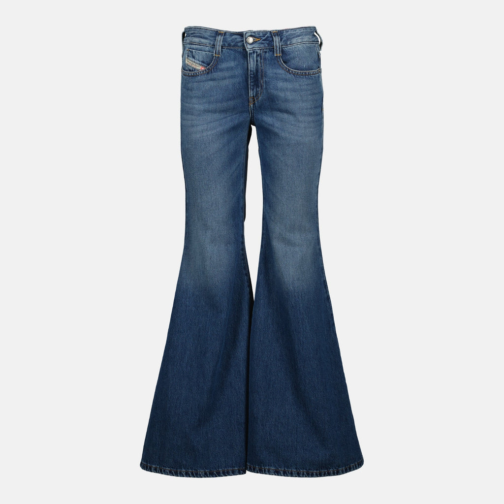 Diesel jeans, flare cut jeans, high-waisted denim, blue denim, women's jeans