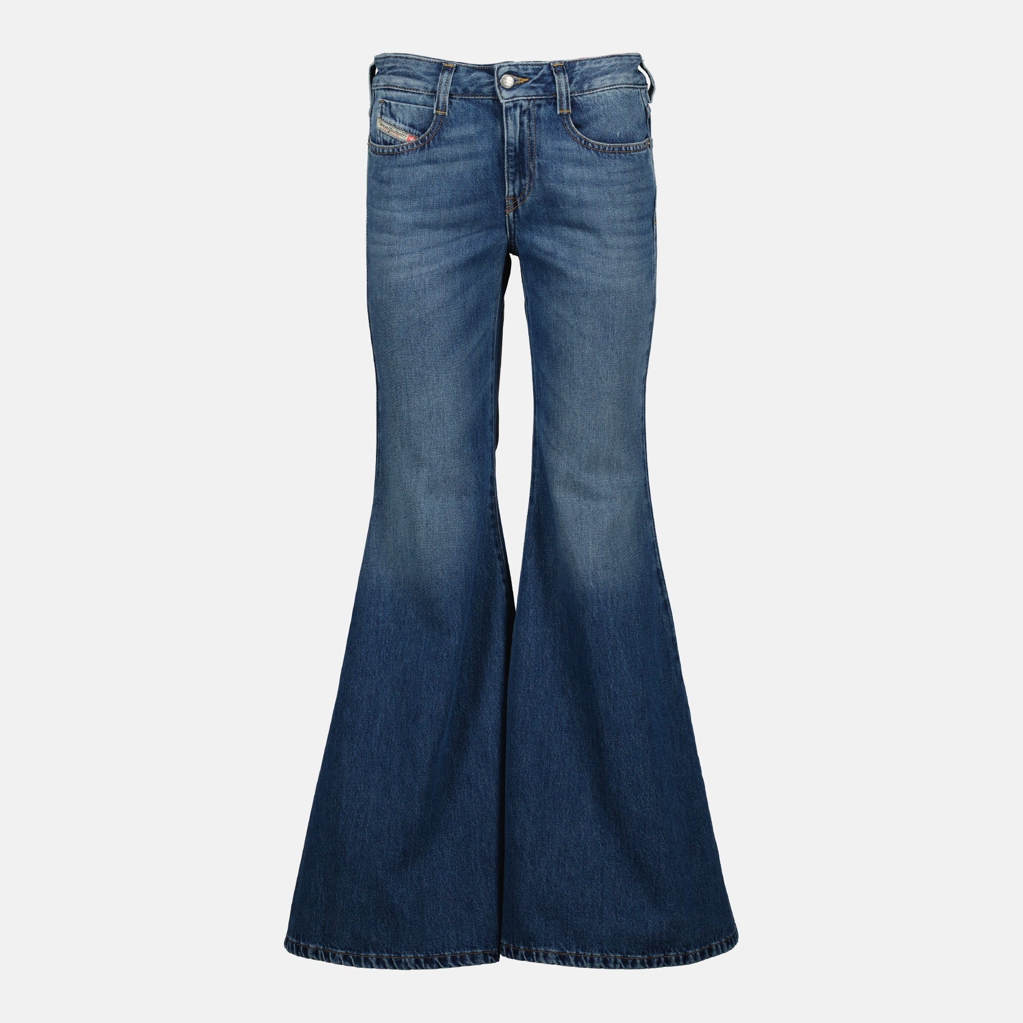 Diesel jeans, flare cut jeans, high-waisted denim, blue denim, women's jeans
