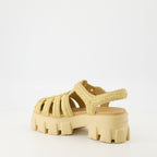 Beige raphia sandals, Monolith sandals, summer footwear, Prada sandals, adjustable ankle strap sandals