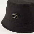 Bold nylon hat, VLogo design, luxury bucket hat, black hat accessory, Valentino Garavani hat