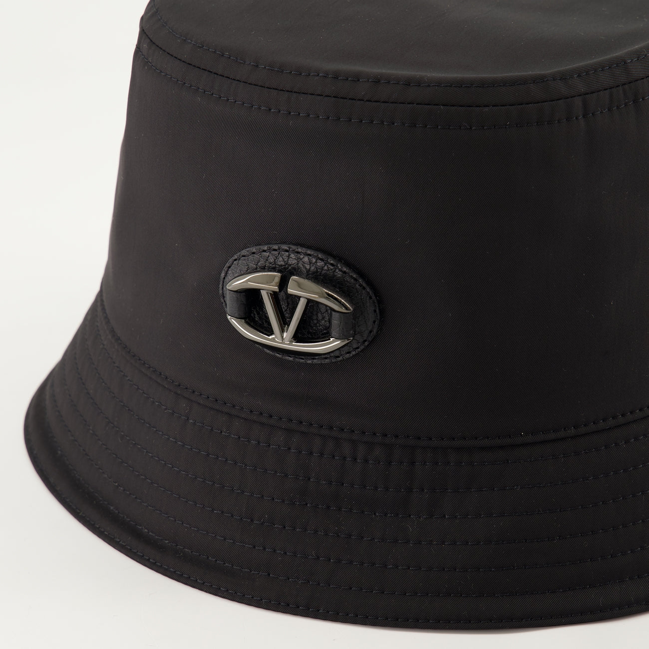 Bold nylon hat, VLogo design, luxury bucket hat, black hat accessory, Valentino Garavani hat