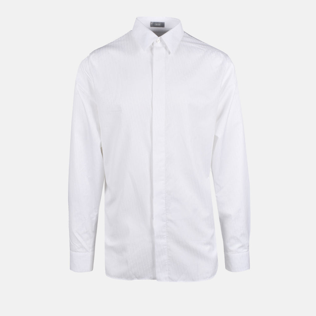 cotton shirt, classic collar shirt, Oblique print, long sleeve shirt, mother-of-pearl buttons