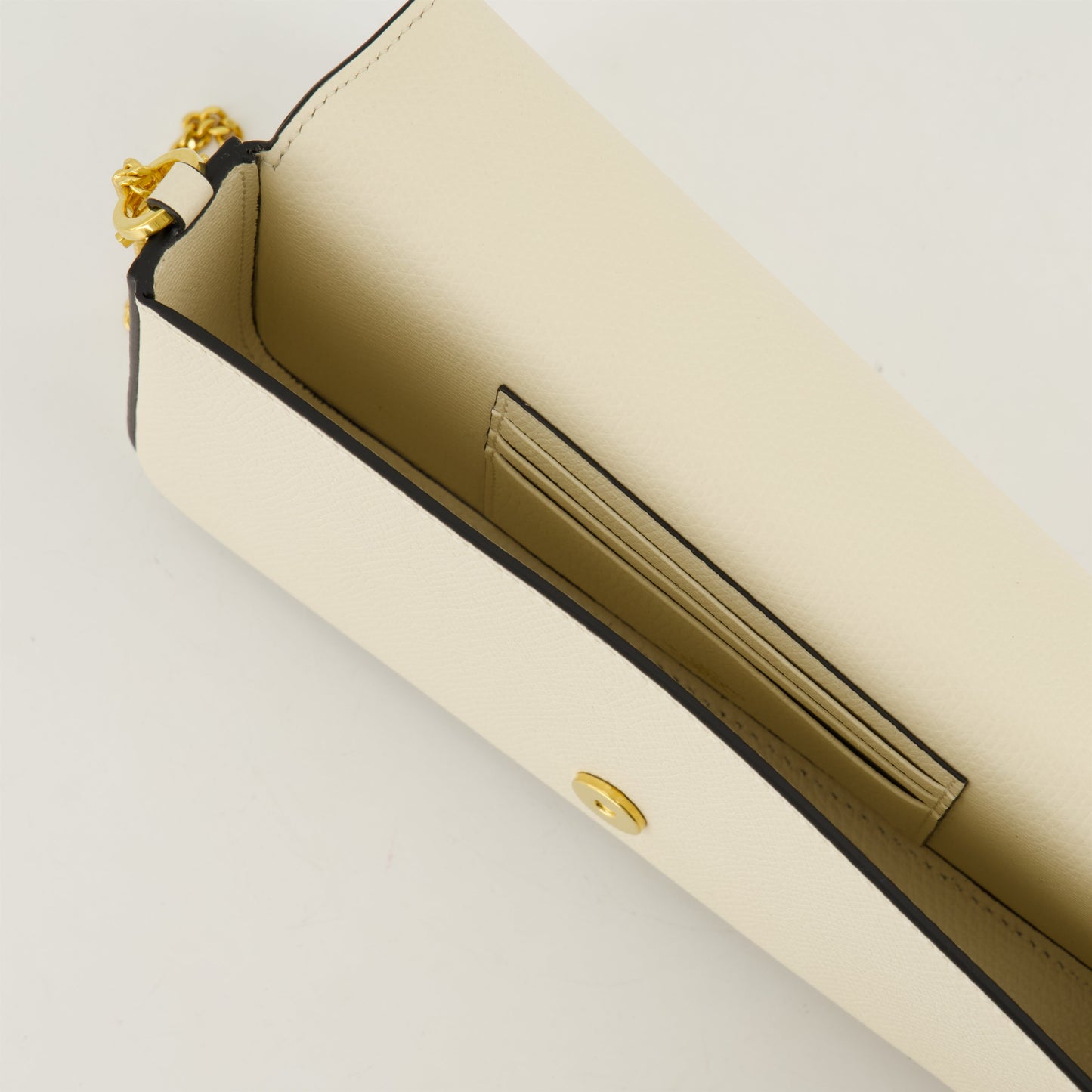 VLogo Clutch, Ivory Leather Bag, Valentino Accessory, Chain Strap Clutch, Grained Leather Purse