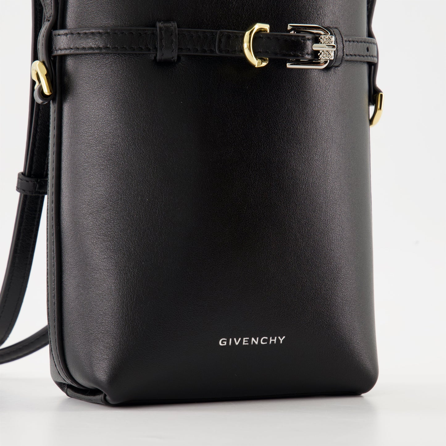 Givenchy, luxury bucket bag, calf leather, adjustable strap, black fashion accessory