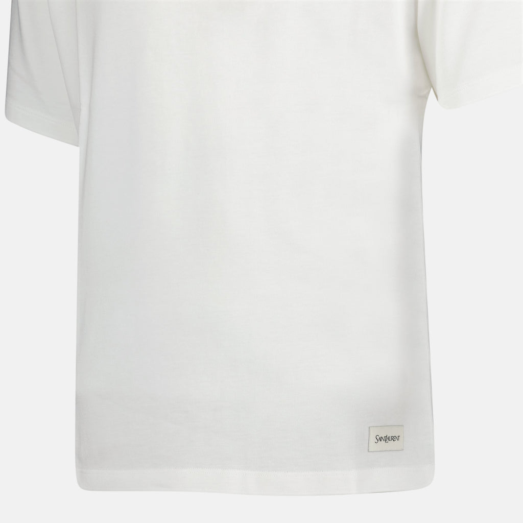 Image of White Cotton Jersey T-shirt by Saint Laurent for Men - Season Autumn-Winter 2024 - Detail View 5