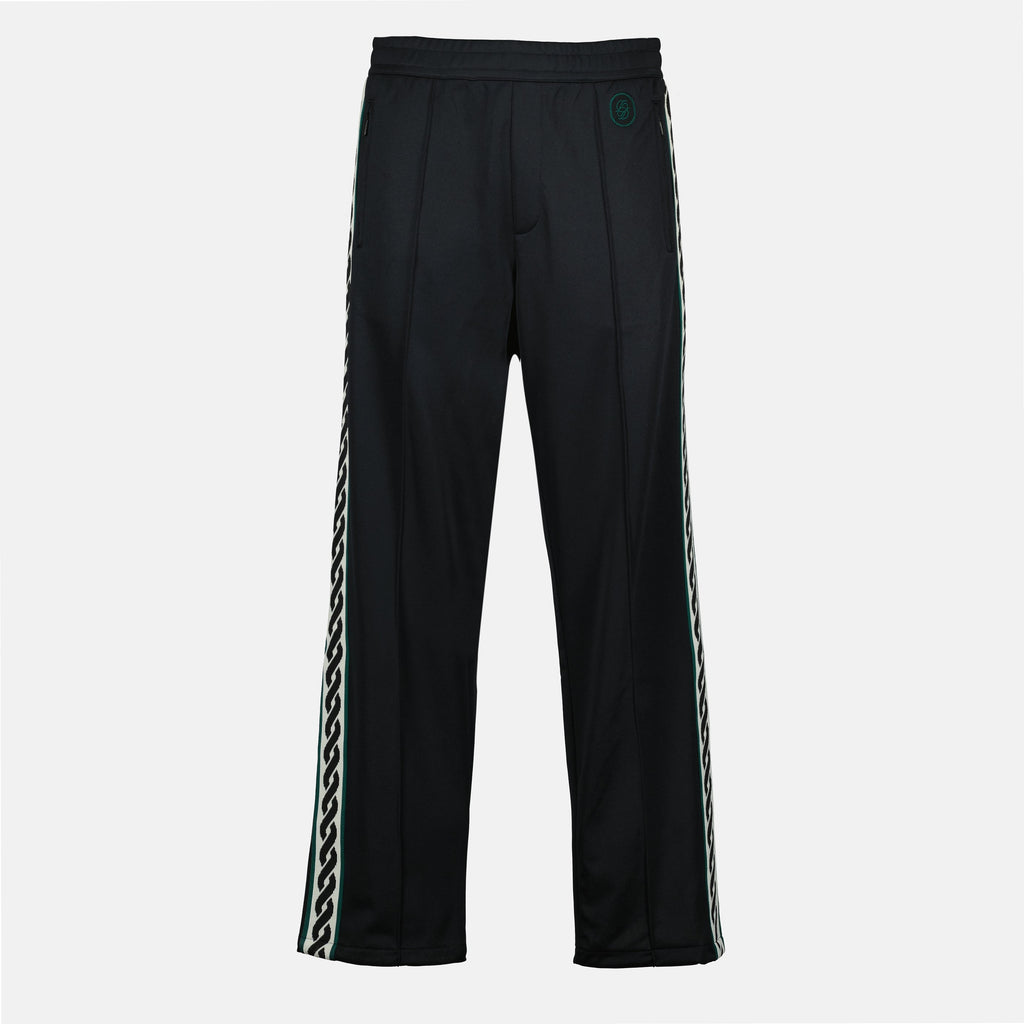 black sweatpants, Drole De Monsieur, loose fit trousers, contrast details, men's athletic wear