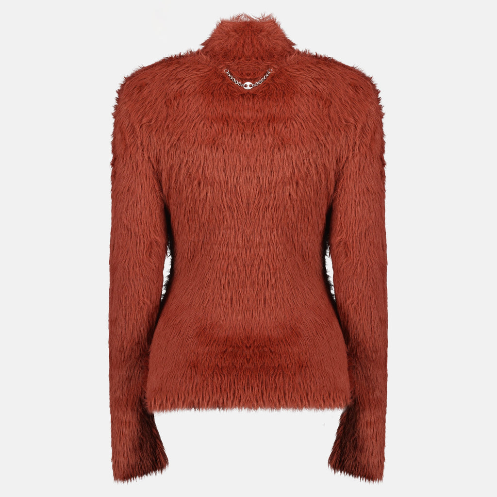 Sweater Efeito Pêlo Sintético Castanho