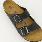 Image of Black Leather Sandals by Birkenstock for Men - Season Autumn-Winter 2024 - Top Detail View