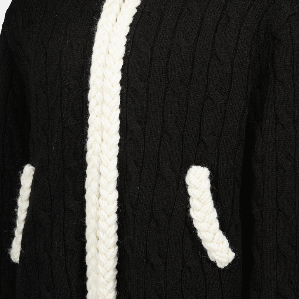 black wool jacket, Moschino outerwear, braided pattern jacket, Autumn-Winter 2025, designer women's jacket