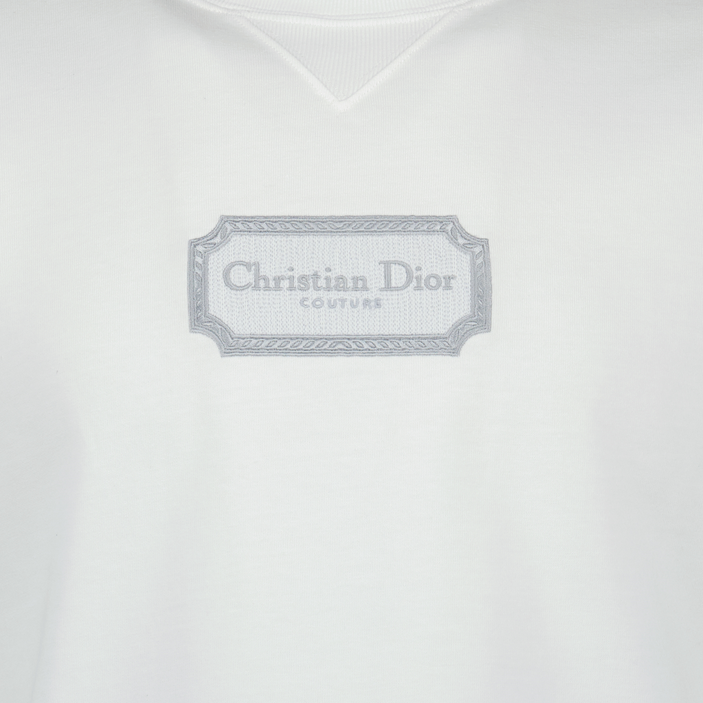 Christian Dior Couture T-shirt, white cotton T-shirt, embroidered logo shirt, short sleeve top, designer casual wear