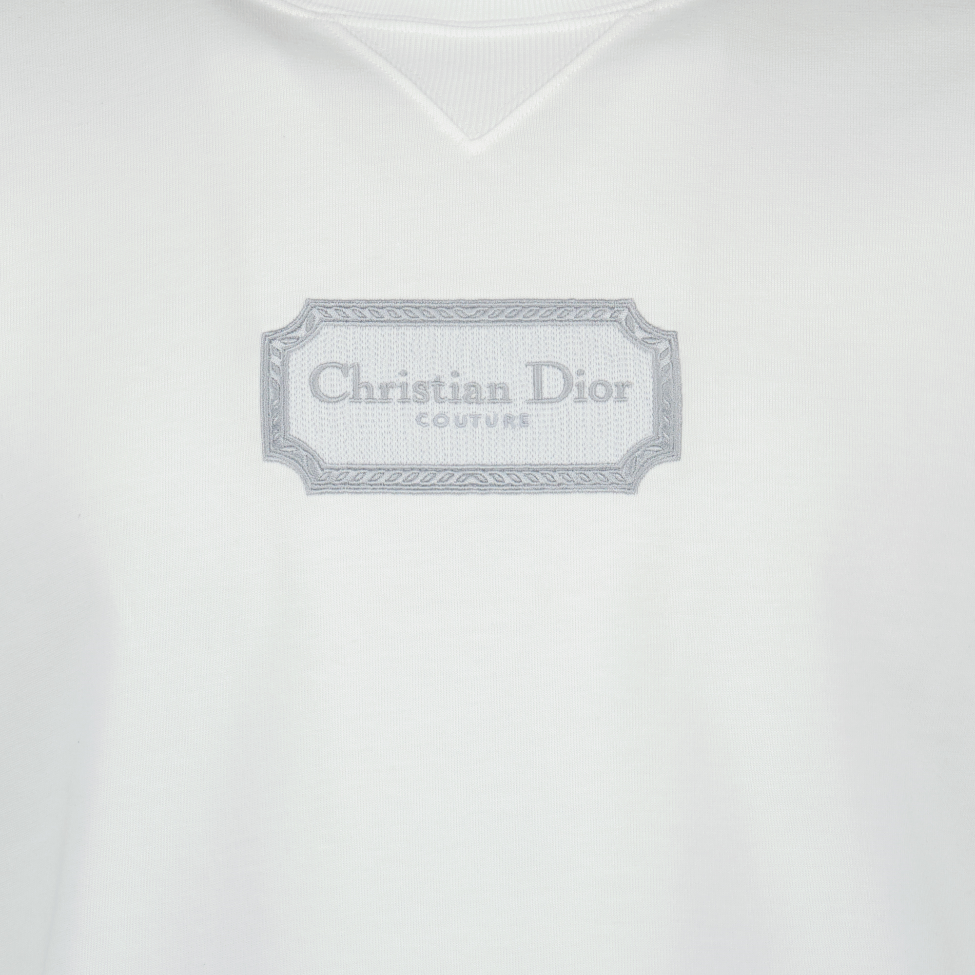 Christian Dior Couture T-shirt, white cotton T-shirt, embroidered logo shirt, short sleeve top, designer casual wear