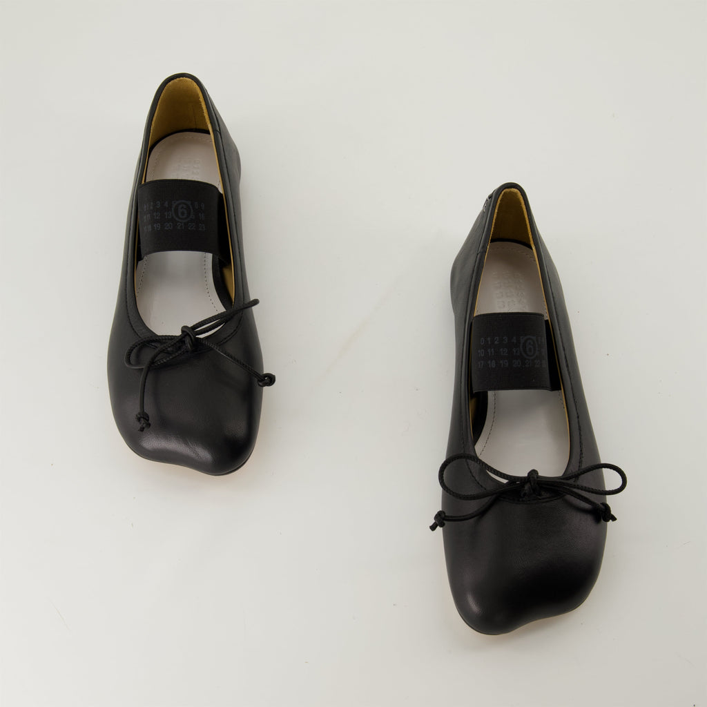 black leather ballerinas, MM6 signature, anatomic design shoes, luxury footwear, elegant women's shoes