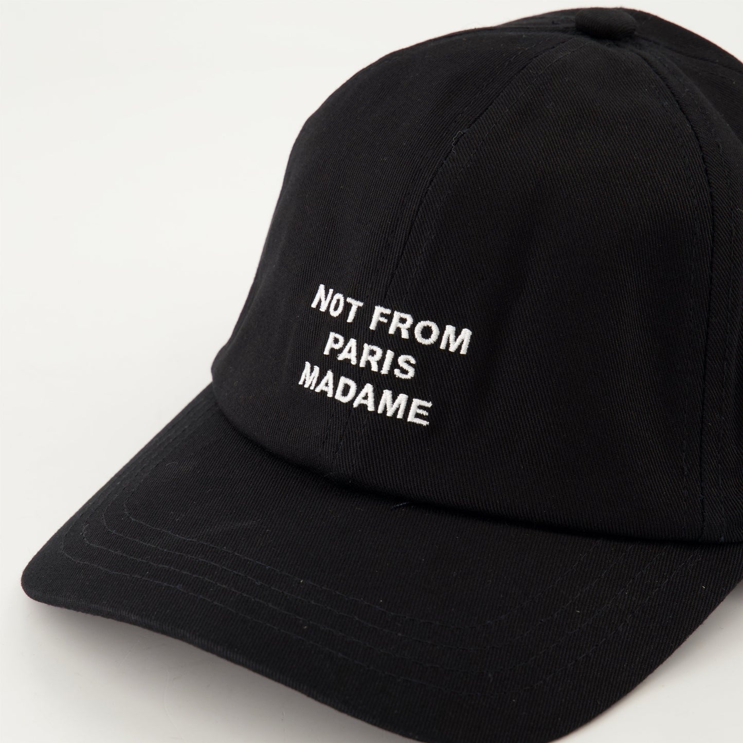 black slogan cap, adjustable cotton cap, Drôle De Monsieur cap, embroidered logo cap, spring summer 2025