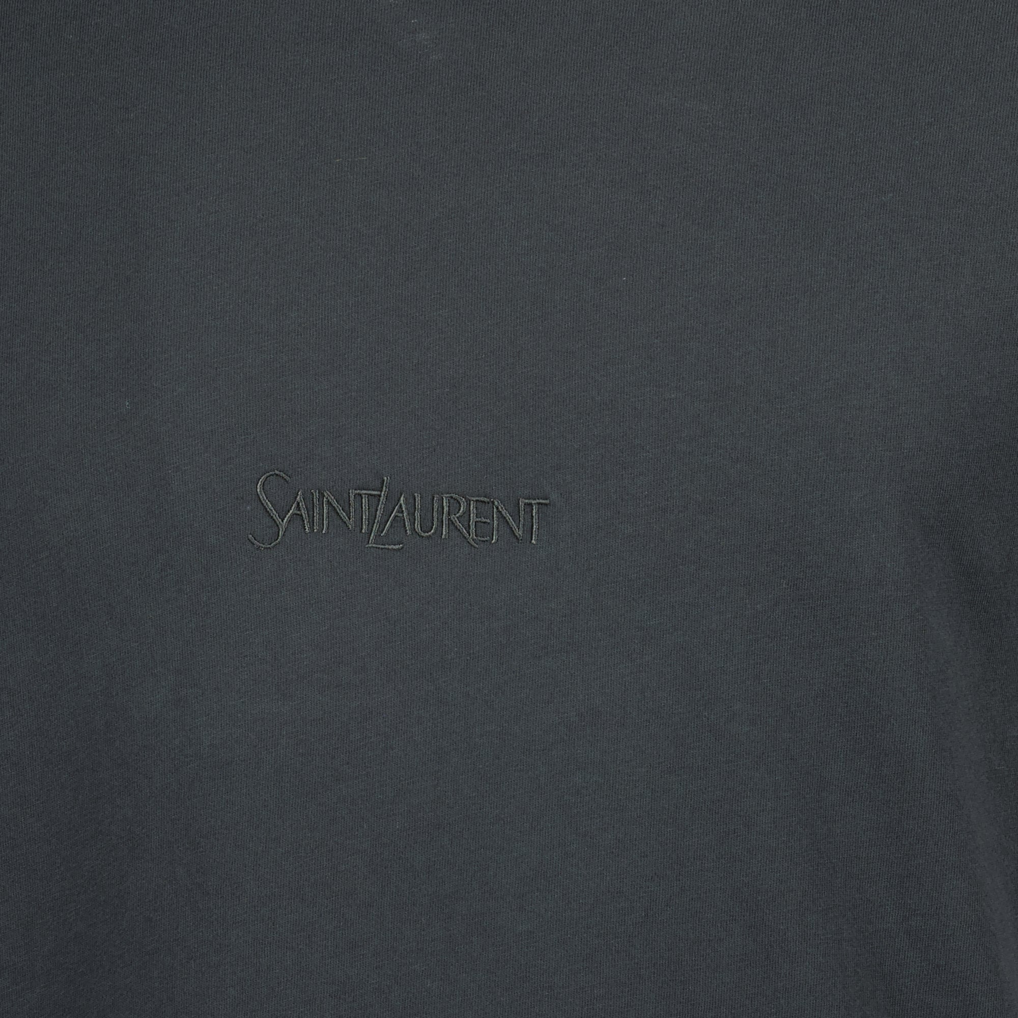 Saint Laurent t-shirt, embroidered cotton t-shirt, black short sleeve shirt, Autumn Winter collection, men's fashion