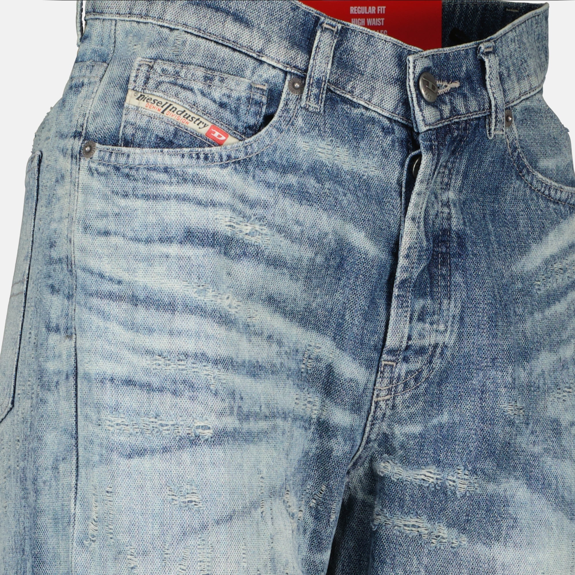 Diesel jeans, cotton denim, straight cut jeans, five-pocket design, high waist jeans