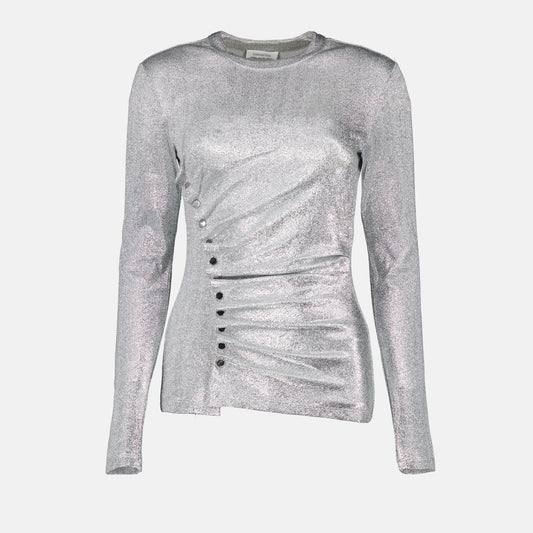 lurex top, Rabanne collection, draped silver top, fall-winter 2024, luxury ready-to-wear