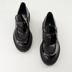   Prada moccasins, black leather shoes, Autumn-Winter 2024, luxury footwear, brushed leather moccasins  
