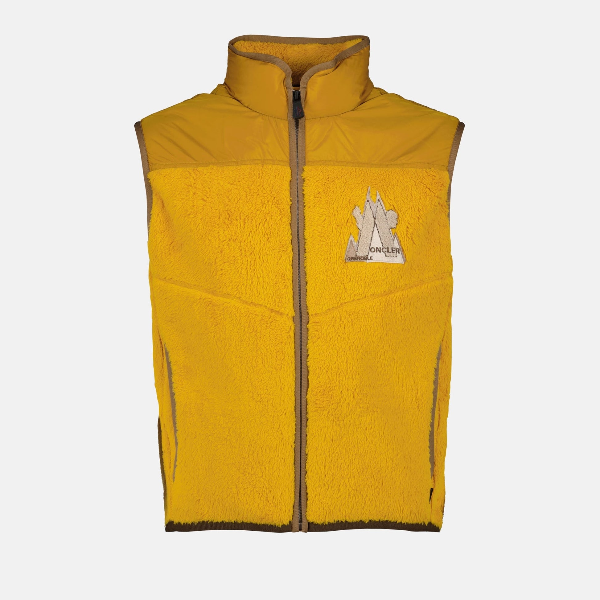 Moncler Grenoble, Yellow Sleeveless Jacket, Luxury Winter Wear, High Collar Jacket, Winter 2024 Collection