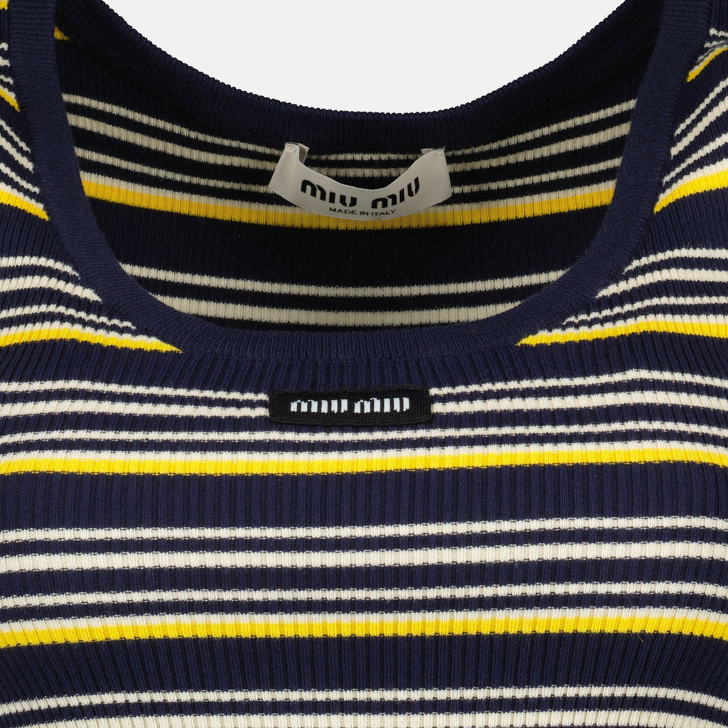 여성을 위한 미우미우의 스트라이프 탱크탑 이미지 - 2026년 봄-여름 시즌 - 세부 사항 보기 1