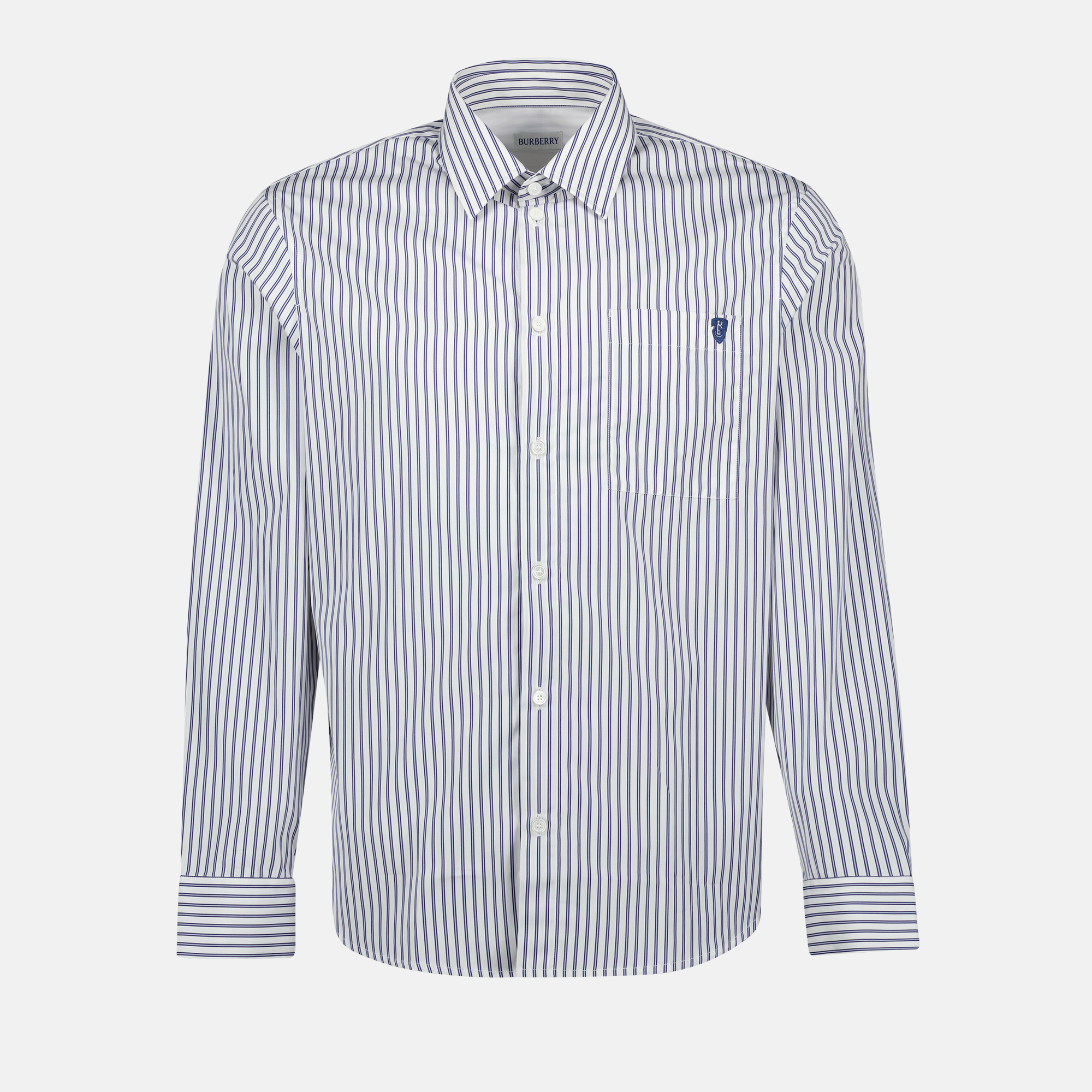 Burberry shirt, striped shirt, cotton shirt, blue and white shirt, classic collar shirt