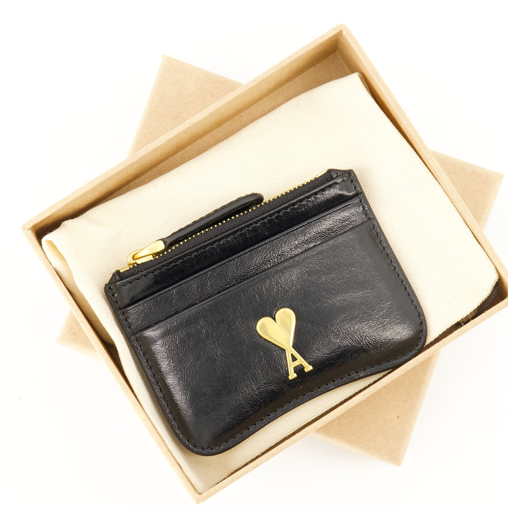 Porte-cartes Paris, AMI Paris, black cardholder, smooth leather wallet, unisex accessory
