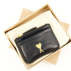 Porte-cartes Paris, AMI Paris, black cardholder, smooth leather wallet, unisex accessory