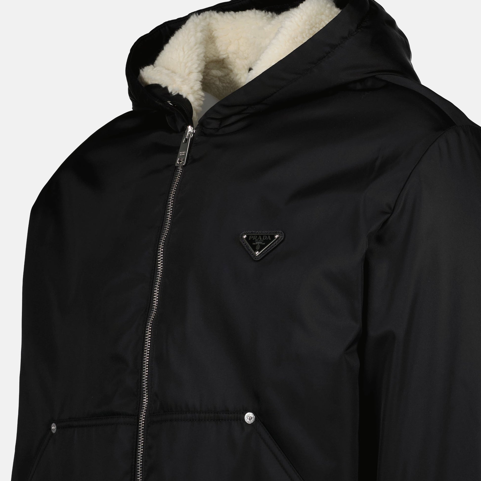 Black Re-Nylon Fur-lined Jacket - Prada - Men | WE IN STYLE