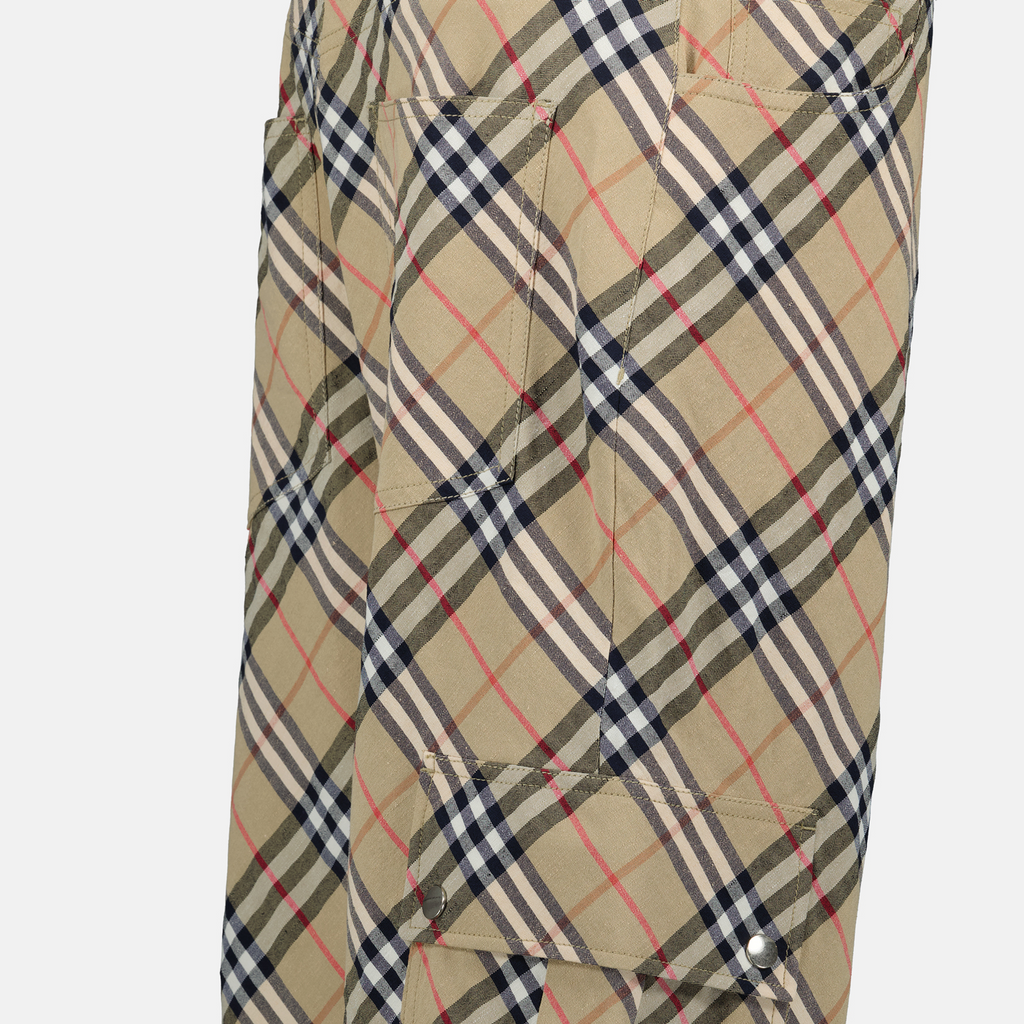 checkered trousers, straight-leg design, Burberry trousers, cotton linen blend, vintage-inspired fashion