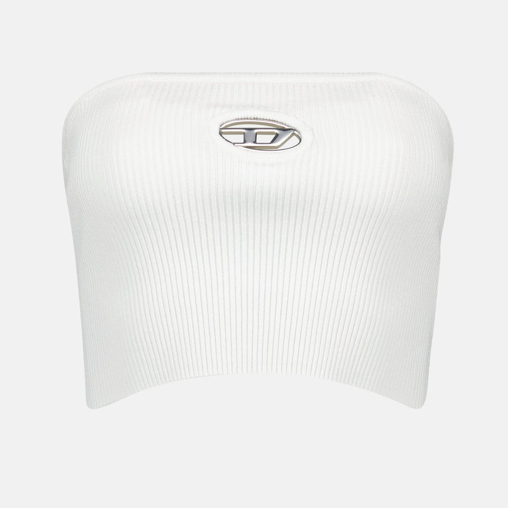 여성을 위한 디젤의 흰색 리브 스트레치 크롭 톱 이미지 - 2024년 가을-겨울 시즌 - 앞면 보기