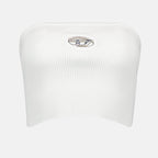 여성을 위한 디젤의 흰색 리브 스트레치 크롭 톱 이미지 - 2024년 가을-겨울 시즌 - 앞면 보기