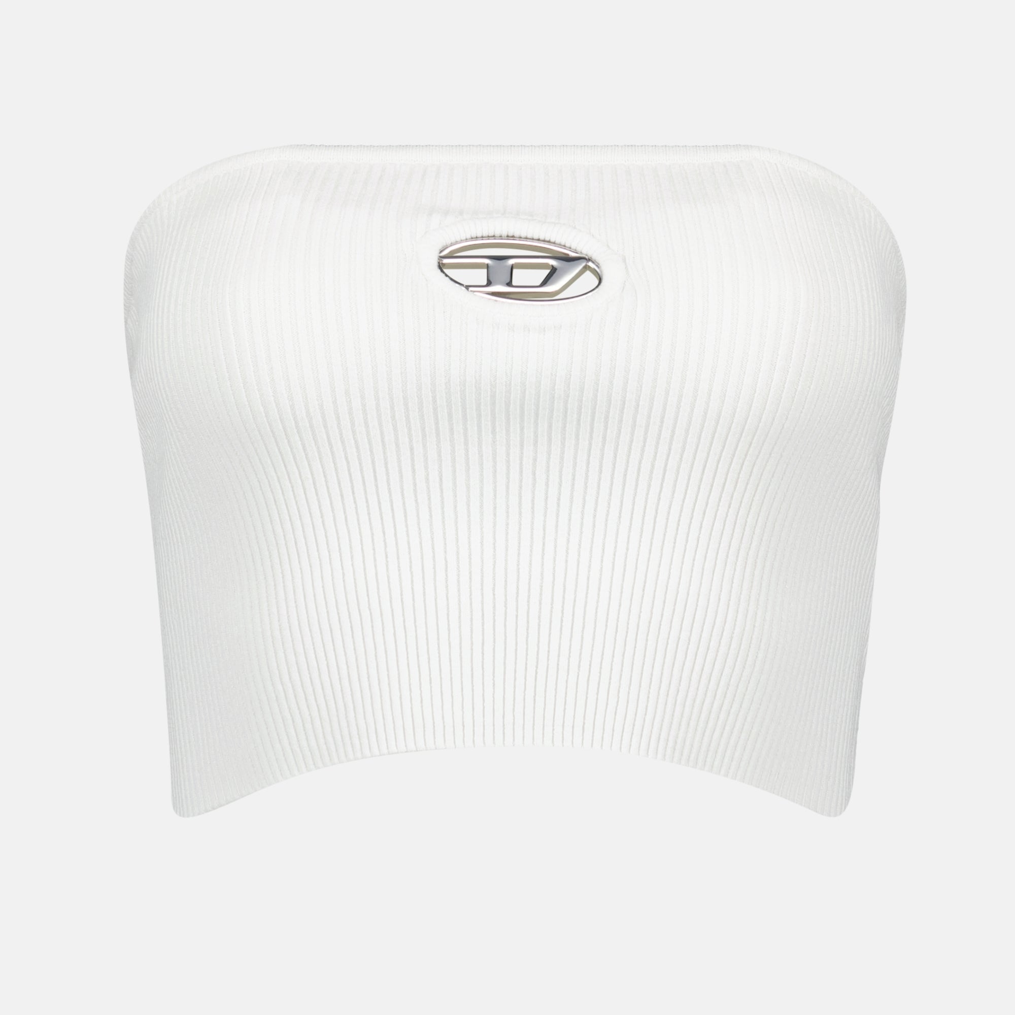 여성을 위한 디젤의 흰색 리브 스트레치 크롭 톱 이미지 - 2024년 가을-겨울 시즌 - 앞면 보기