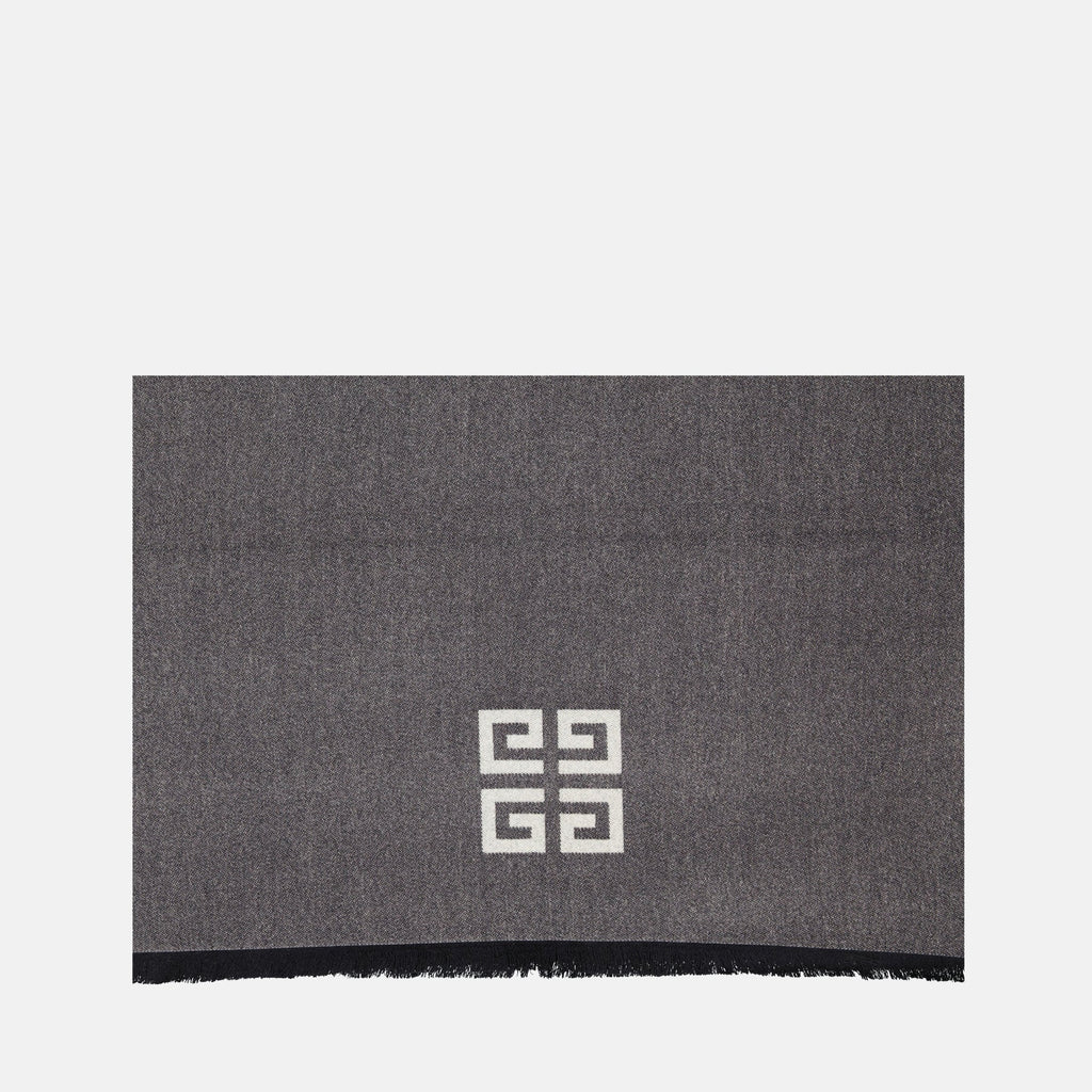 Gray Wool Scarf, Givenchy Scarf, Luxury Fashion, Unisex Scarf, 4G Design