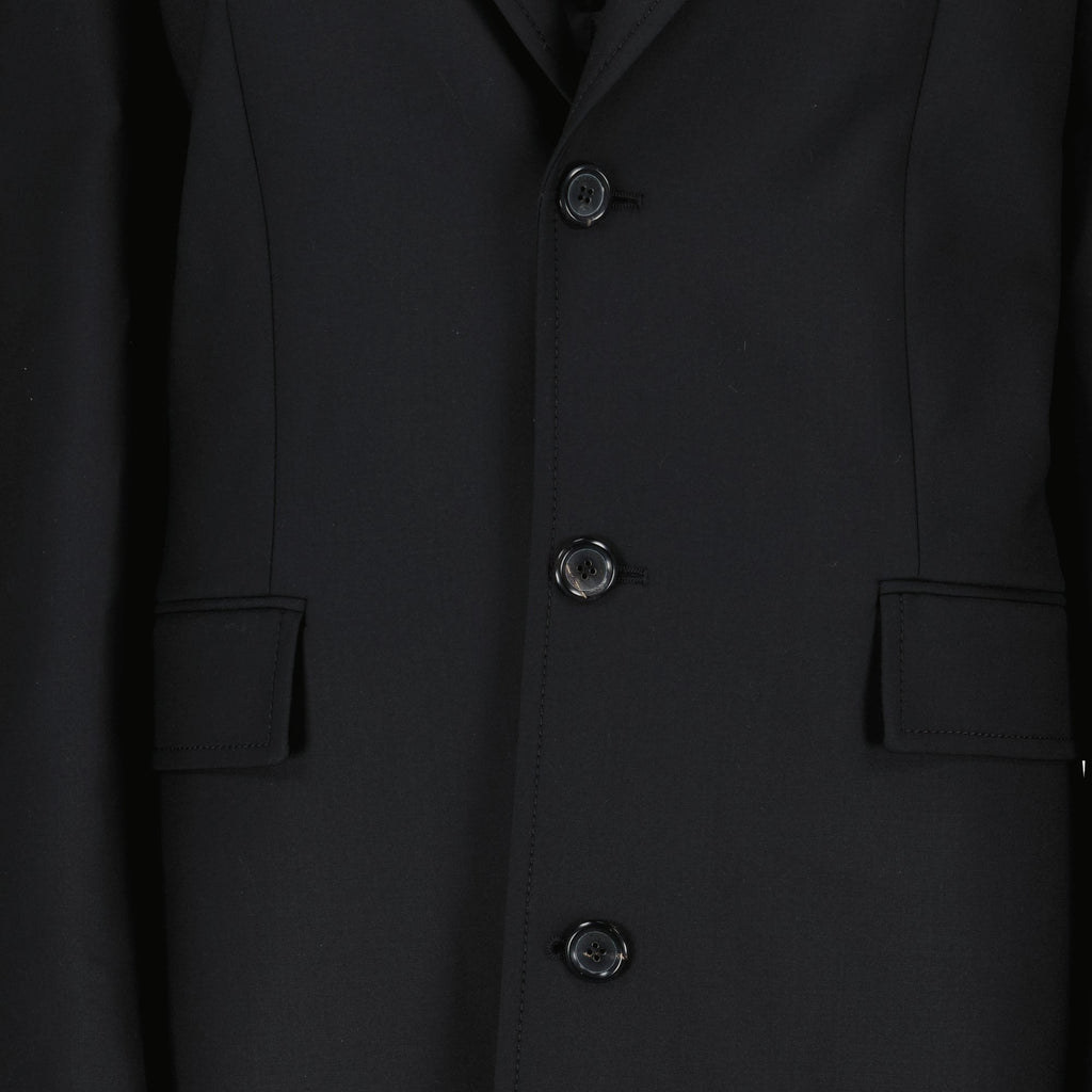 Moschino coat, black wool coat, long sleeve coat, satin details coat, Autumn-Winter collection