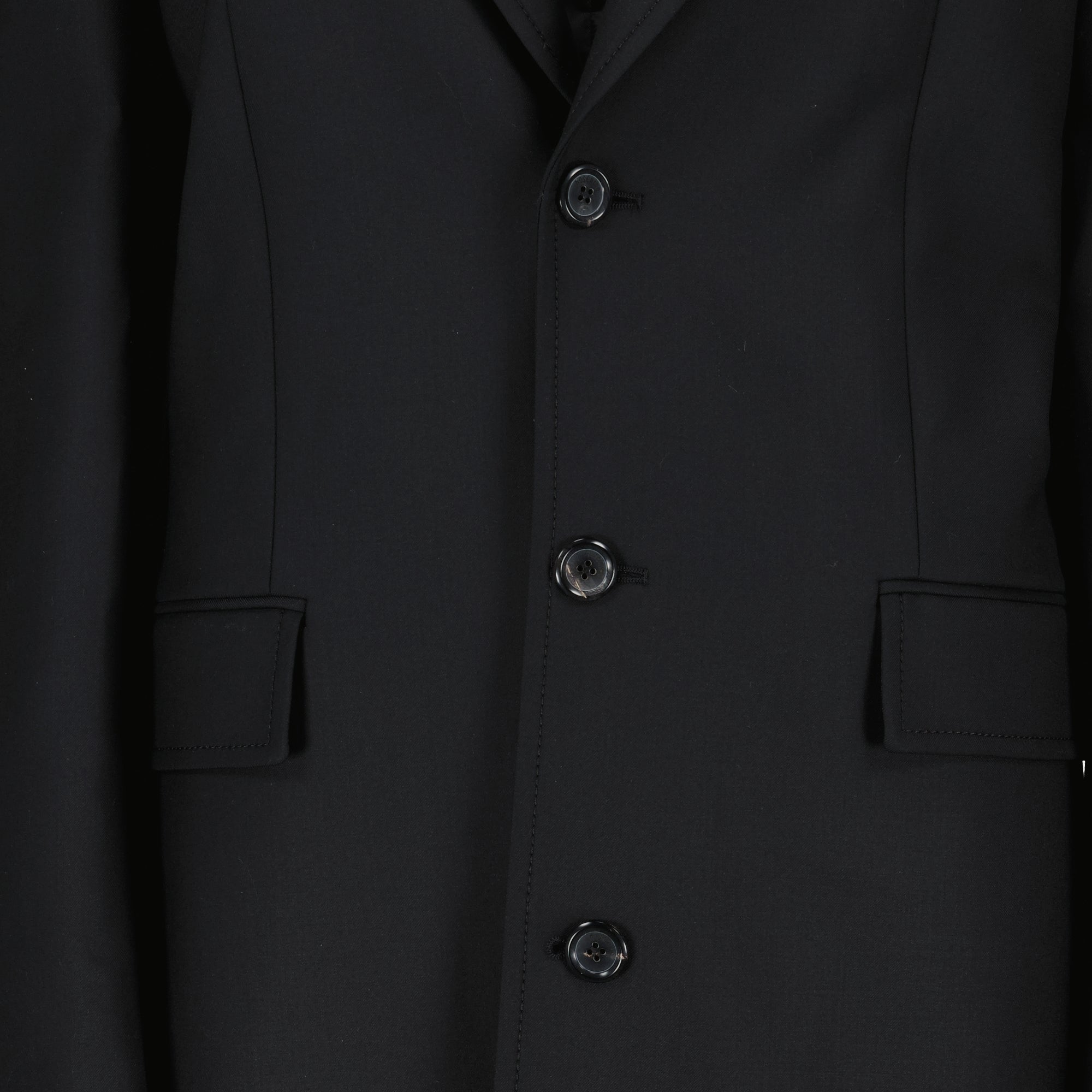 Moschino coat, black wool coat, long sleeve coat, satin details coat, Autumn-Winter collection