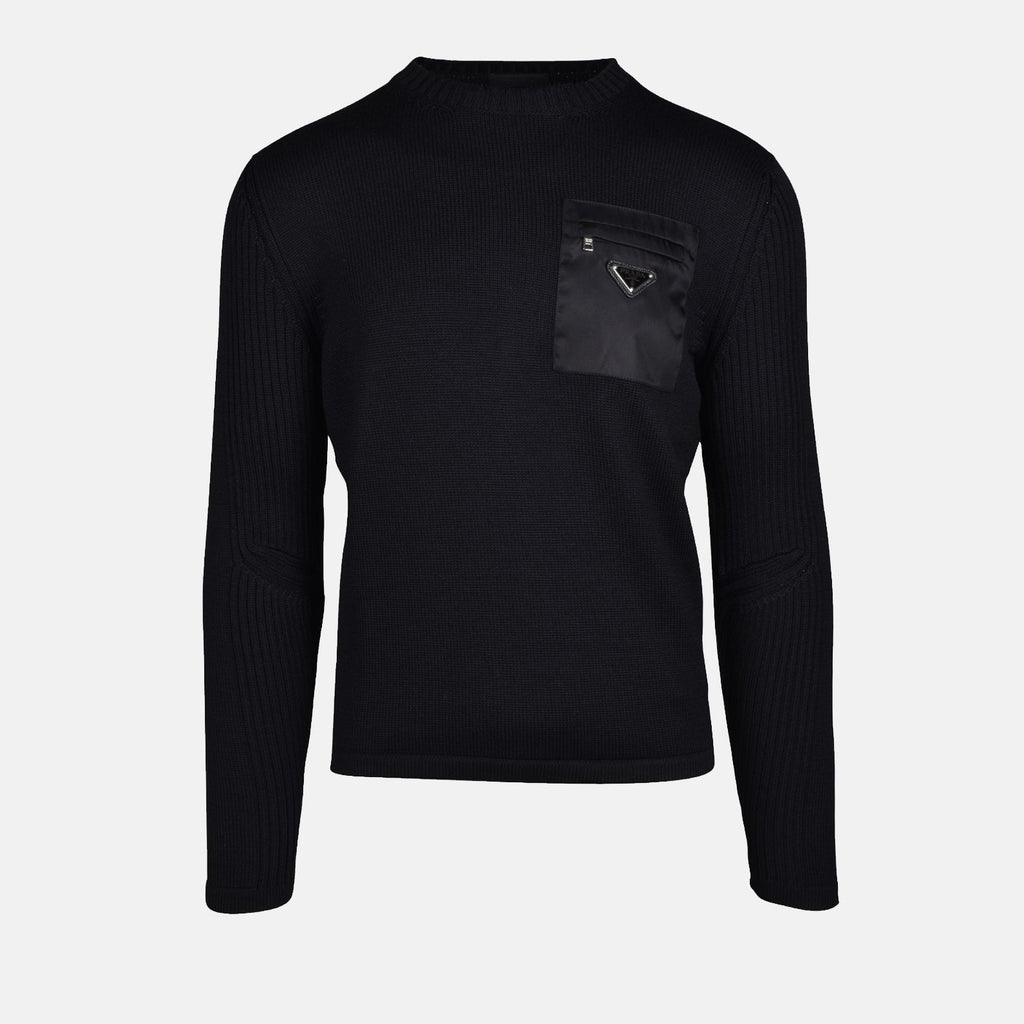 Black Wool and Re-Nylon Sweater