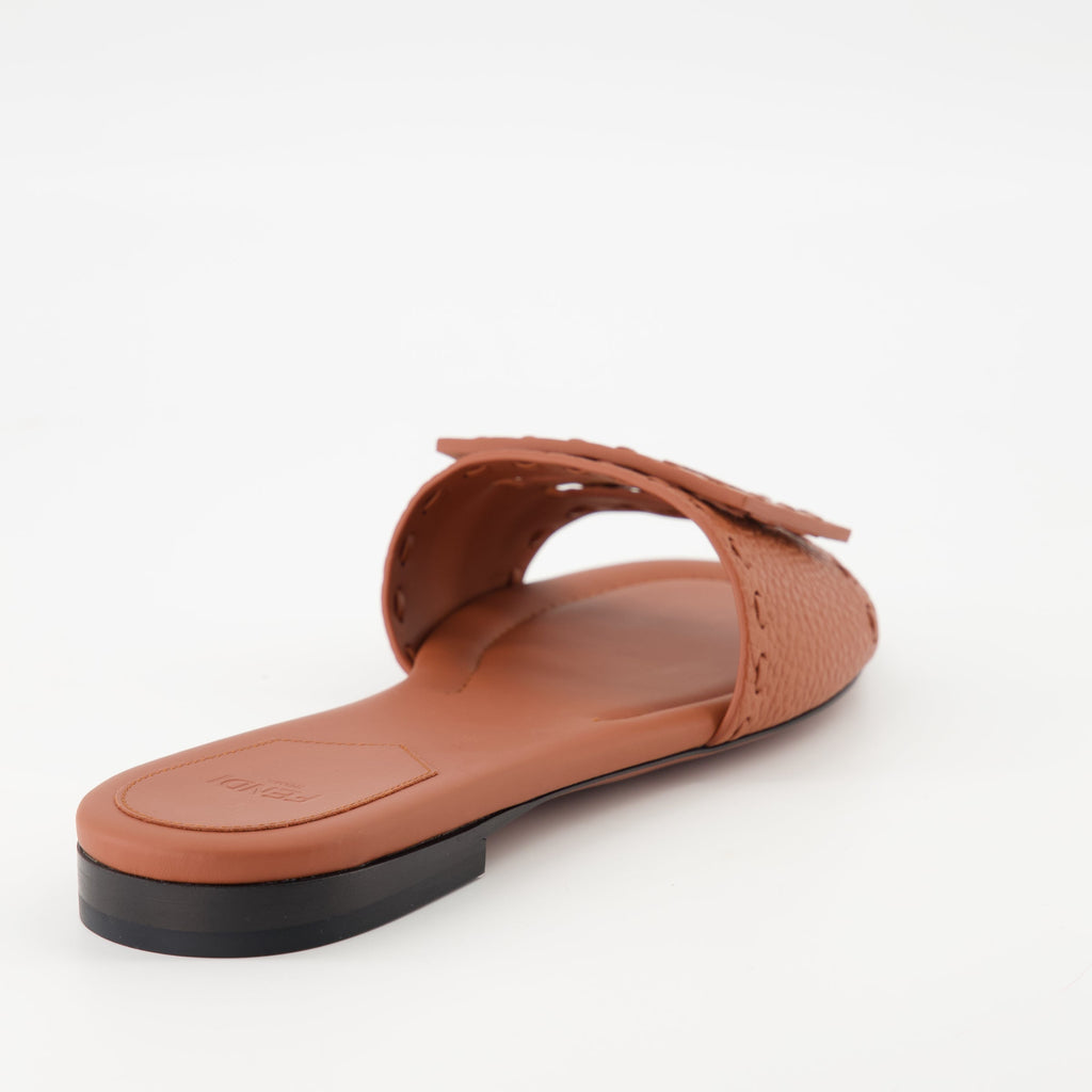 leather sandals, Baguette sandals, FF logo sandals, brown summer footwear, luxury sandals