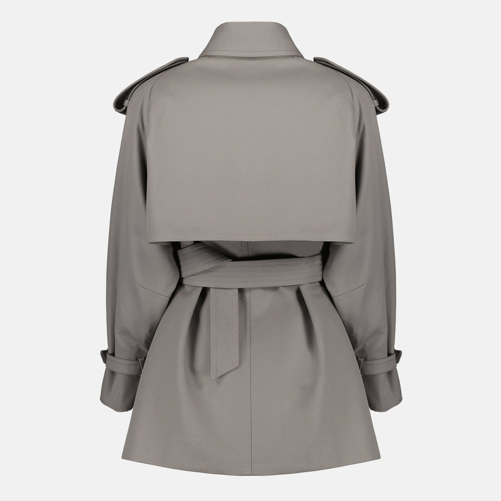 Mid-Length Trench Coat in Grey Cotton Gabardine