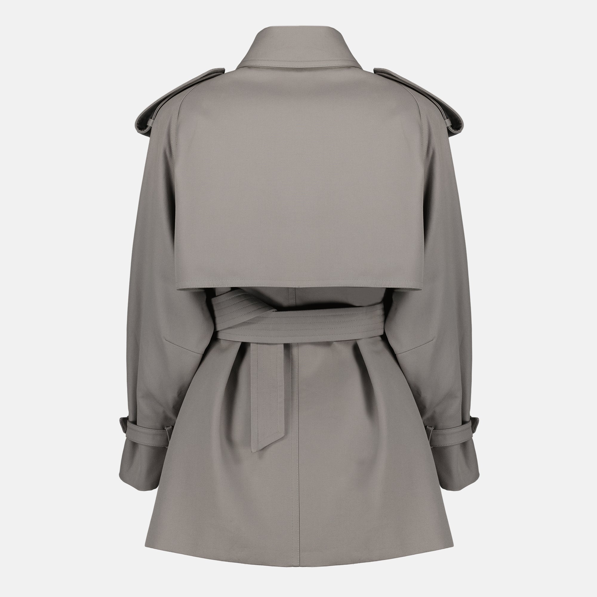 Mid-Length Trench Coat in Grey Cotton Gabardine