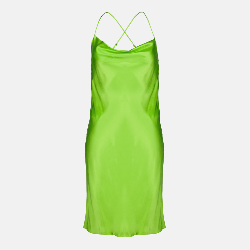 Robe sans dos en soie verte