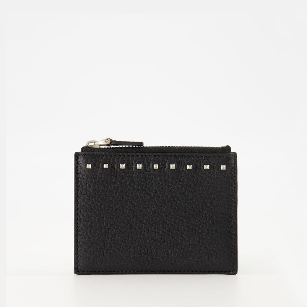 Valentino Garavani wallet, grained leather wallet, Rockstud accessory, designer wallet, high-quality wallet
