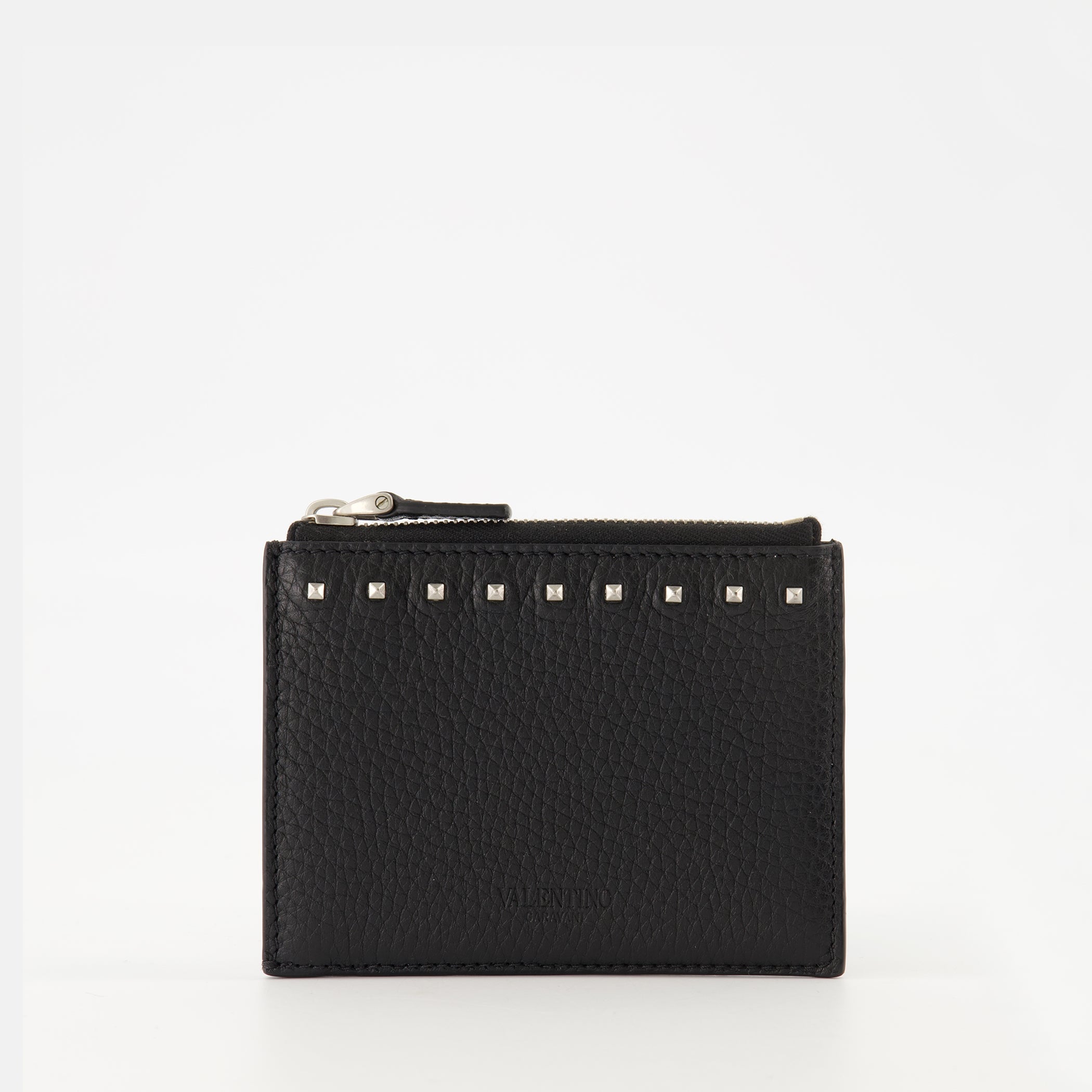 Valentino Garavani wallet, grained leather wallet, Rockstud accessory, designer wallet, high-quality wallet